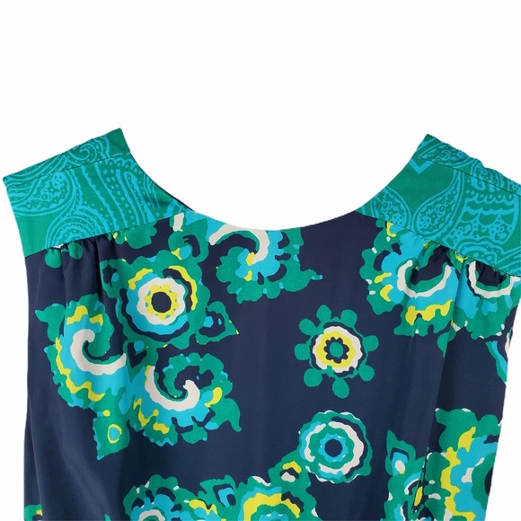 Marona Boho Floral Sleeveless Midi Dress Blue Green Tie Waist Summer Size M - Picture 3 of 5